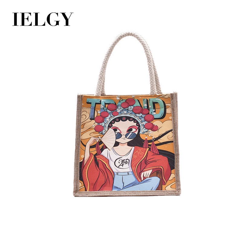 Túi xách tote IELGY vải bạt in họa tiết kiểu Trung Hoa độc đáo sành điệu cho nữ