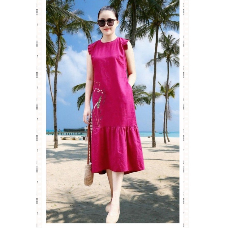 Đầm suôn tiểu thư linen thêu DAM0033 – Lady Fashion