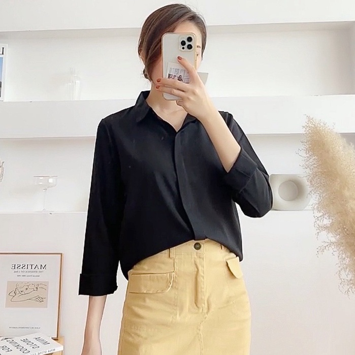 Áo sơ mia lụa cao cấp 💚 Áo sơ mi nữ công sở dài tay trơn màu | BigBuy360 - bigbuy360.vn