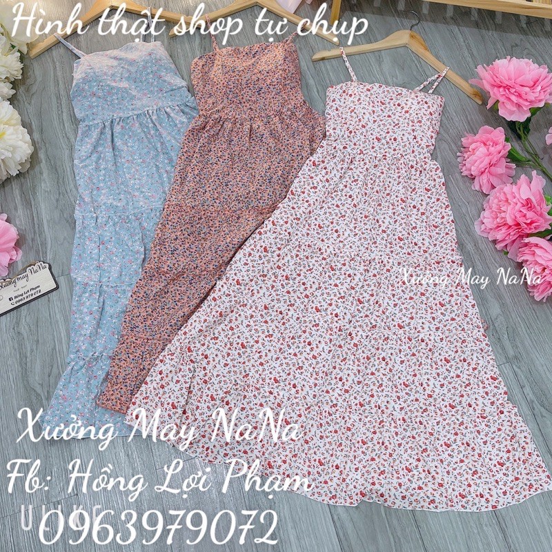 Đầm hoa nhí 2 dây có mút ngực nhún tầng (hình thật+video) | BigBuy360 - bigbuy360.vn