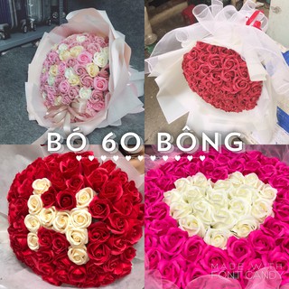 BÓ HOA SÁP 60 BÔNG NHIỀU KIỂU DÁNG, TẶNG KÈM THIỆP/TOPPER