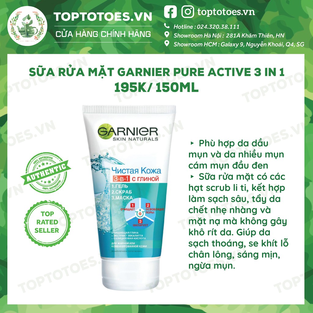 Sữa rửa mặt Garnier Pure Active 3 in 1 làm sạch sâu, tẩy da chết dịu nhẹ
