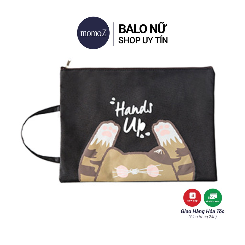 Túi tote Hands Up Cat Kute, Túi vải không dệt đựng vừa giấy A4 dễ thương-mtp