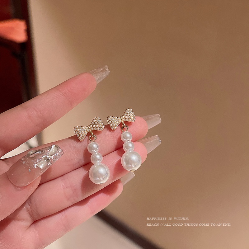 Khuyên Tai Tua Rua Đính Nơ Và Ngọc Trai Phong Cách ins Cao Cấp Cho Nữ