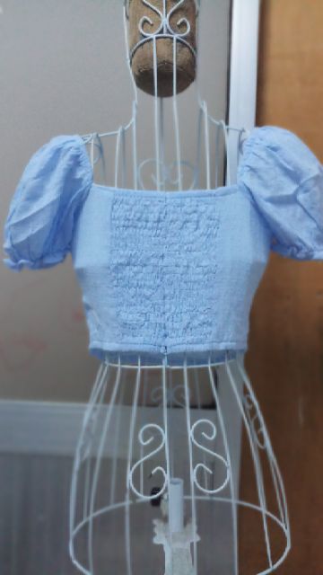 Áo crop xanh 3 nơ kèm ảnh thật( trắng,xanh) | BigBuy360 - bigbuy360.vn