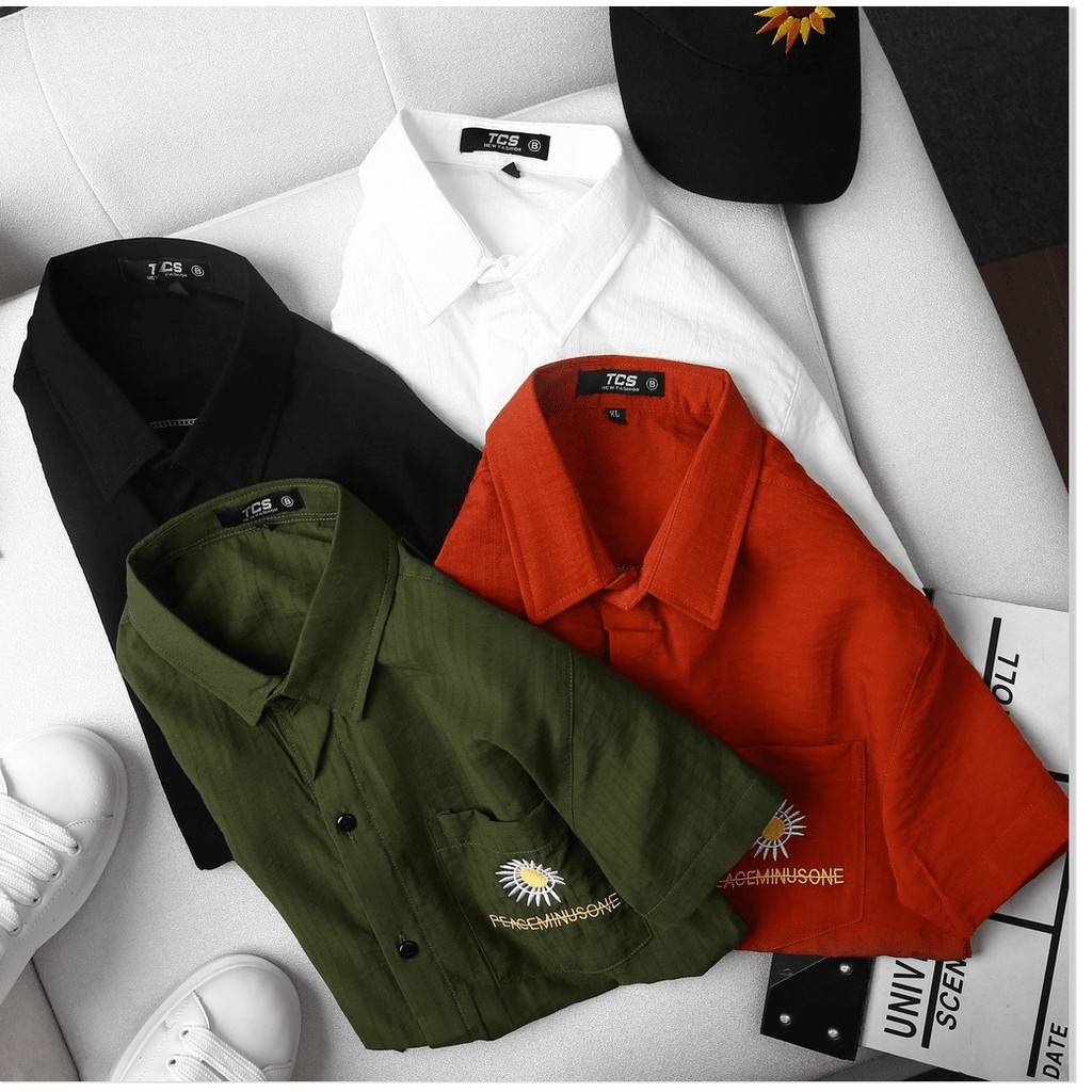 Áo Sơ Mi Đũi Nam Thêu Hoa Cúc Hot Trend. HP