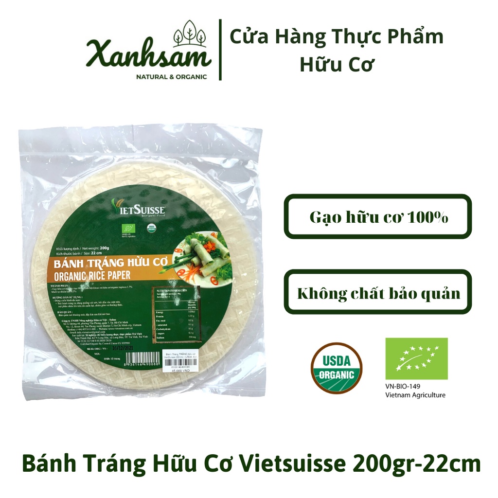Bánh Tráng Hữu Cơ Vietsuisse 200gr 22cm - XanhSam