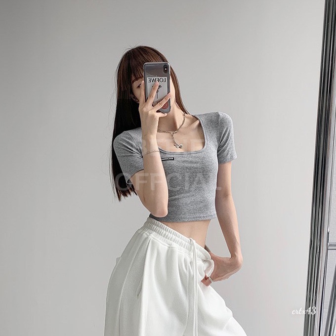 Áo thun croptop nữ cổ vuông ngắn tay ôm body đẹp BeBie - BP800