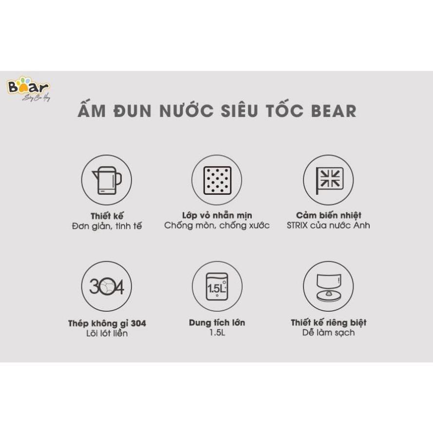 Ấm siêu tốc 1.5L Bear bình đun siêu tốc lõi inox cao cấp công tắc tự ngắt có đèn báo hiệu Gia dụng Bear Tuli Mart