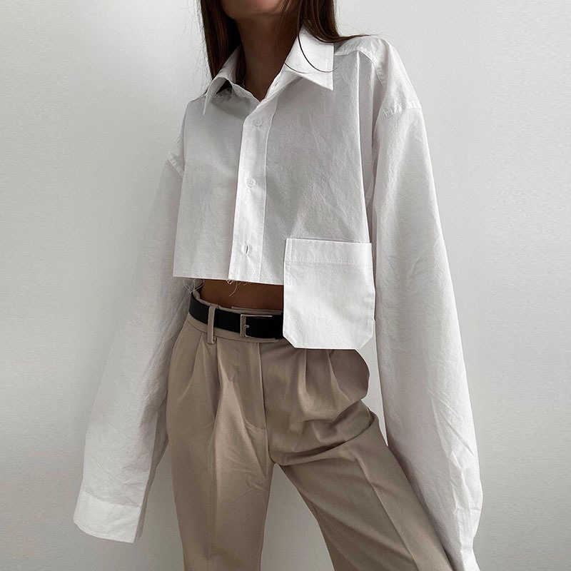 Áo Sơ Mi Nữ Dài Tay Cổ Bẻ Form Rộng Thời Trang Hàn