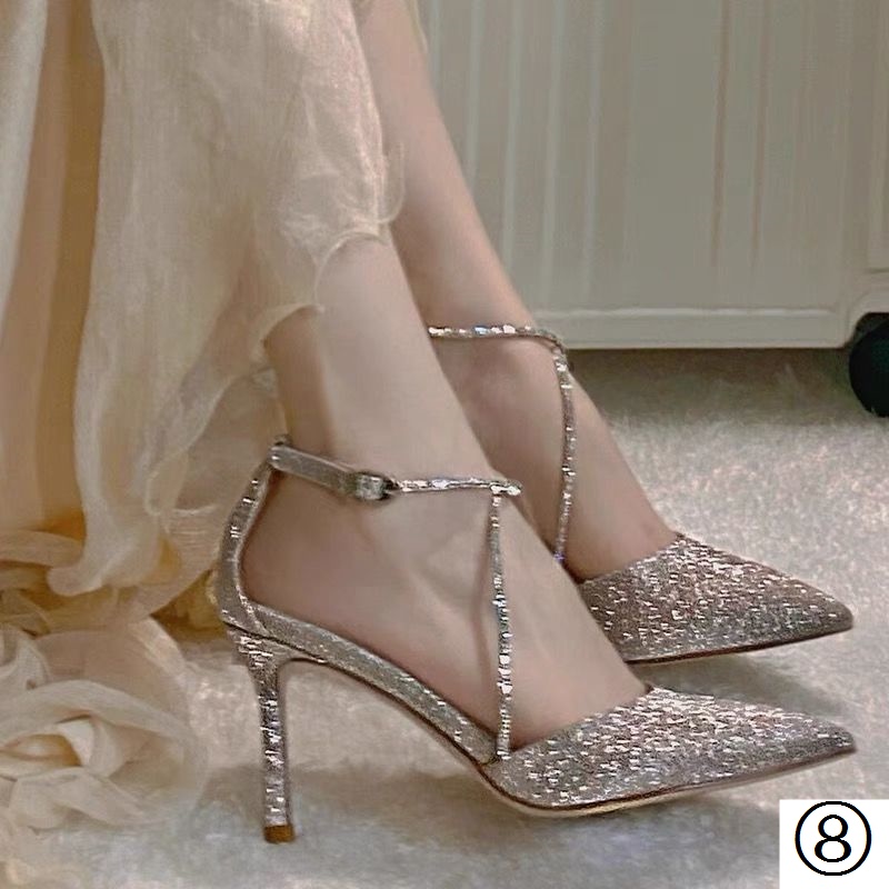 Giày Cao Gót Mũi Nhọn Đính Đá Pha Lê Thời Trang Xuân Hè Mới 2022