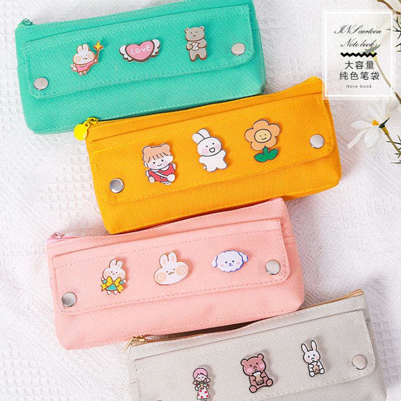 [Mã LIFE0803ALL giảm 10% đơn 0K] Túi đựng bút vải canvas hai ngăn rộng họa tiết hoạt hình đáng yêu cho học sinh