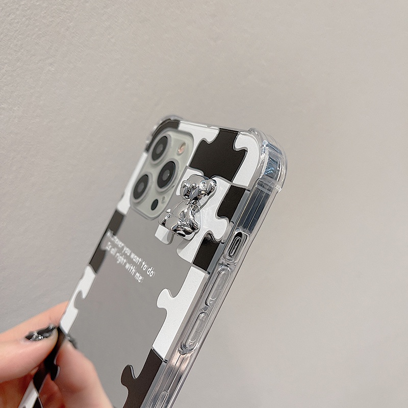 Ốp lưng gương kèm gấu bạc siêu xinh dành cho nhiều dòng máy của Iphone/samsung/oppo/realme/xiaomi/vivo