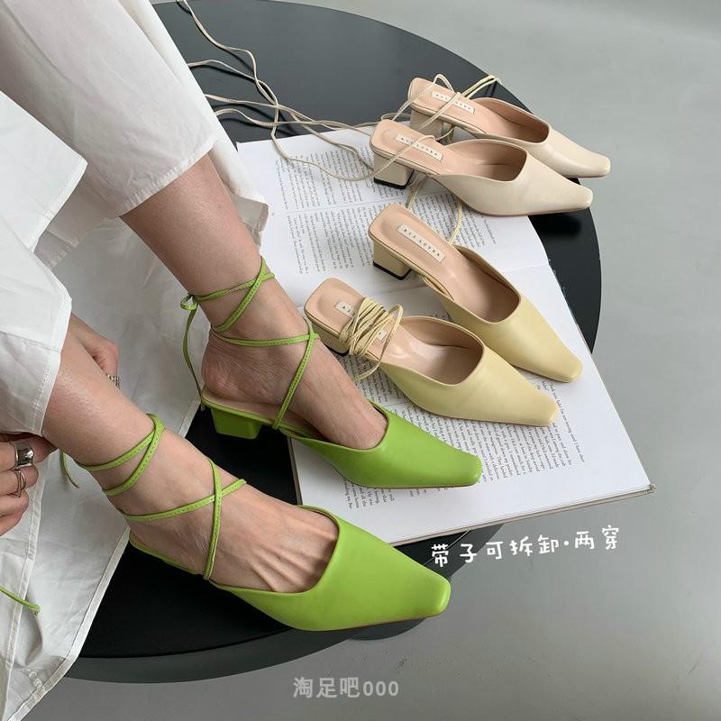 Giày Cao Gót Mũi Nhọn Phối Dây Đan Chéo Thời Trang Mùa Xuân Mới Xinh Xắn Dành Cho Nữ ins2022