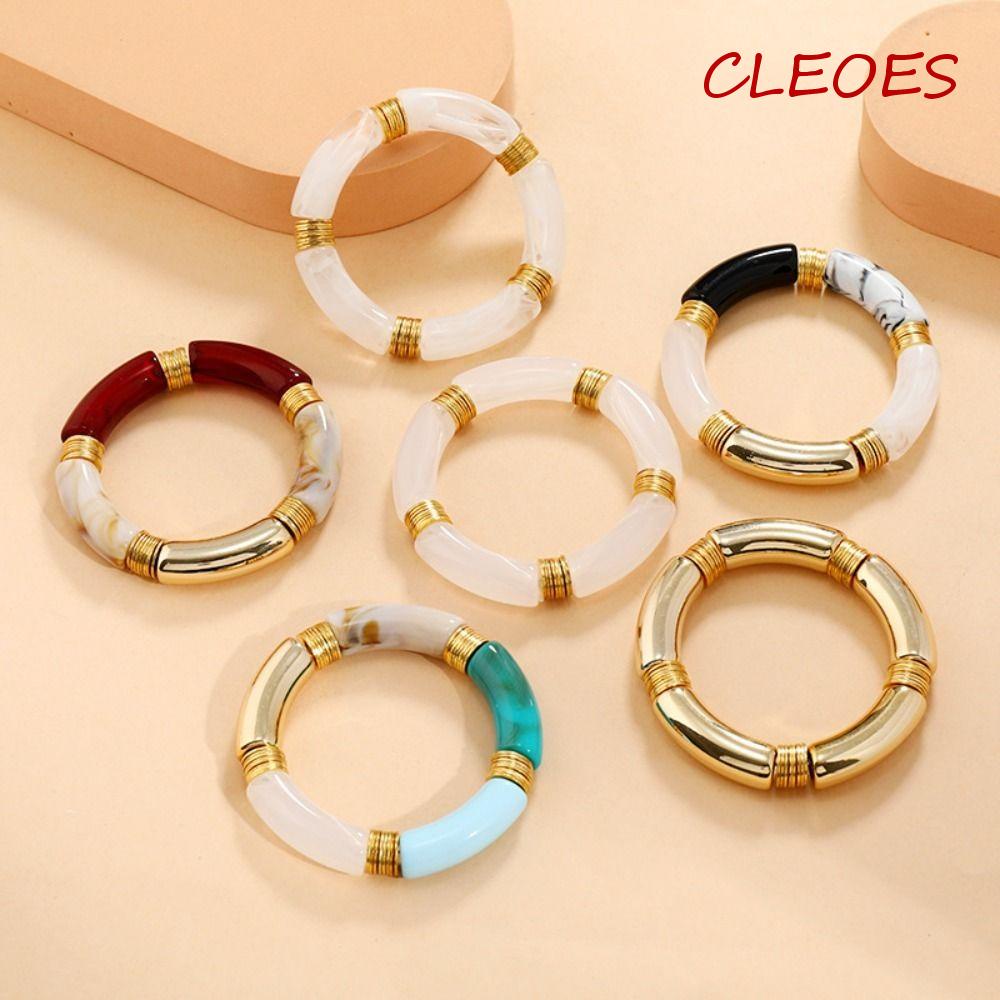 Cleoes Vòng Tay Acrylic Ống Cong Họa Tiết Vân Đá Cẩm Thạch Cổ Điển Thời Trang Cho Nữ
