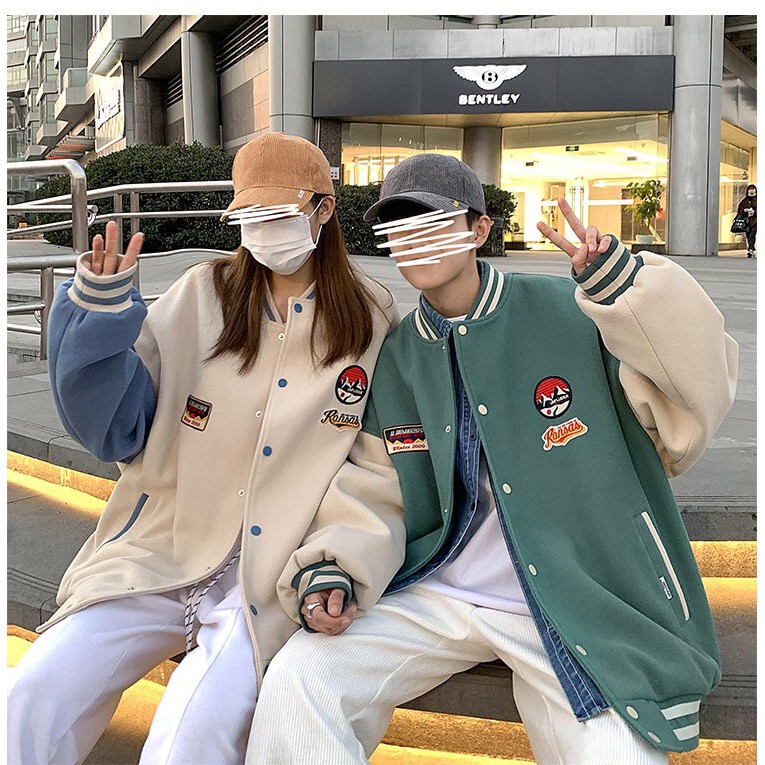 Áo Khoác Bomber - Áo Khoác Unisex  Nam Nữ  Nhung Phối Tay Cúc Bấm Form Rộng Hàng Shop | BigBuy360 - bigbuy360.vn