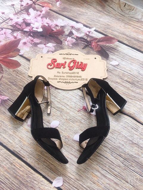 Dép sandal trơn hai dây mảnh da lộn gót 7p siêu hot H11