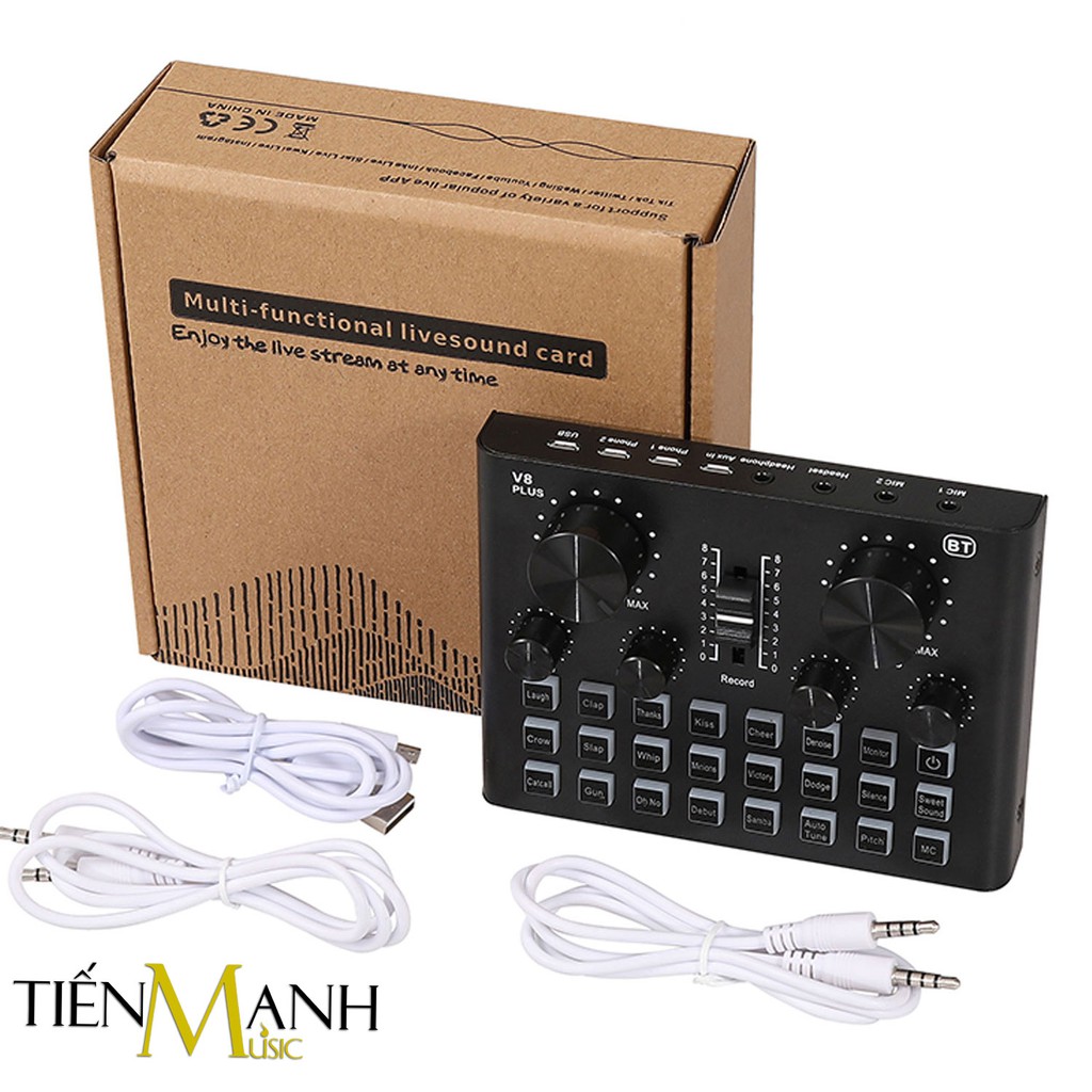 Sound Card Thu Âm Thanh, Livestream, Hát Karaoke Cuvave V8 Plus - Bluetooth Pin Sạc USB Audio Interface Soundcard V8Plus