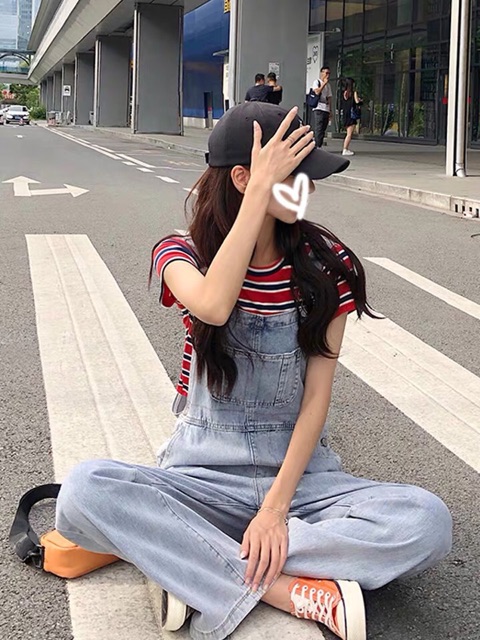 [KÈM ẢNH THẬT + SẴN] yếm quần bò dài retro ống suông rộng phủ giày trẻ trung | BigBuy360 - bigbuy360.vn