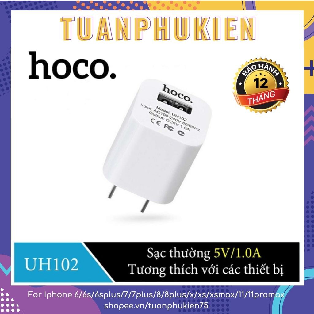 Củ Sạc Iphone  Củ Sạc Hoco 1A SMART CHARGER Cho Iphone UH102 Chính Hãng Bảo Hành 12 Tháng - Tuấn Phụ Kiện