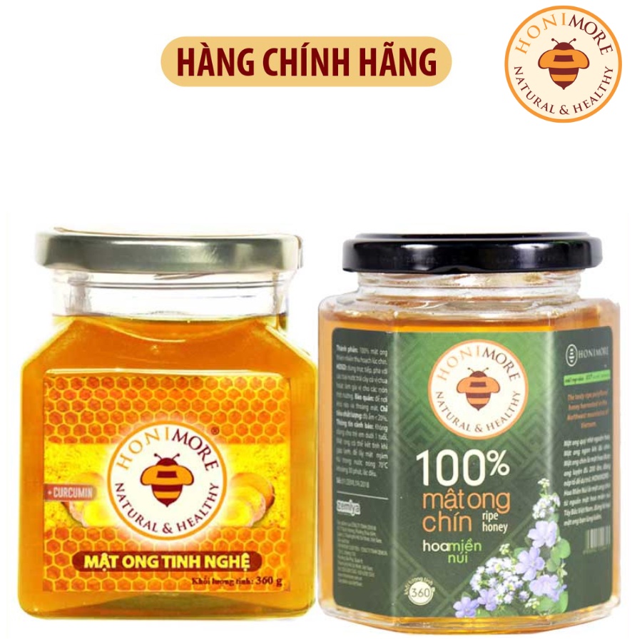 Mật ong rừng tinh bột nghệ Honimore 360g và Mật ong nguyên chất 360g - tốt cho dạ dày, đẹp da