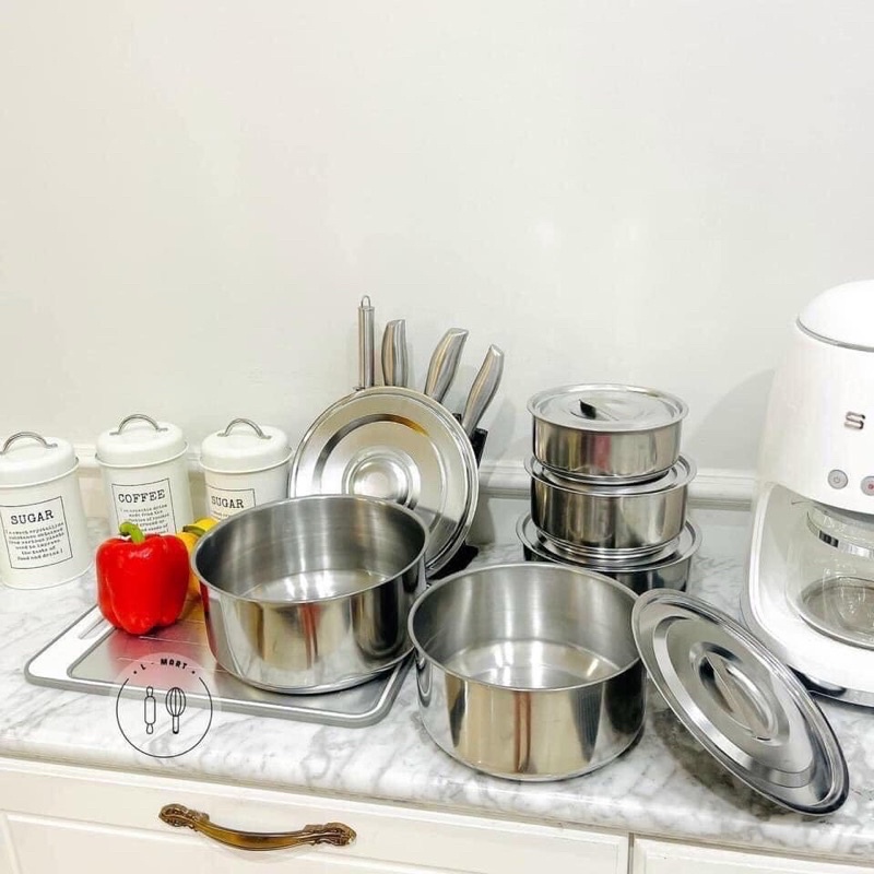 Bộ Nồi Inox 5 Món STOCK POT Không Quai Đủ Kích Cỡ Siêu Tiện Lợi Đa Năng hót hít 2021