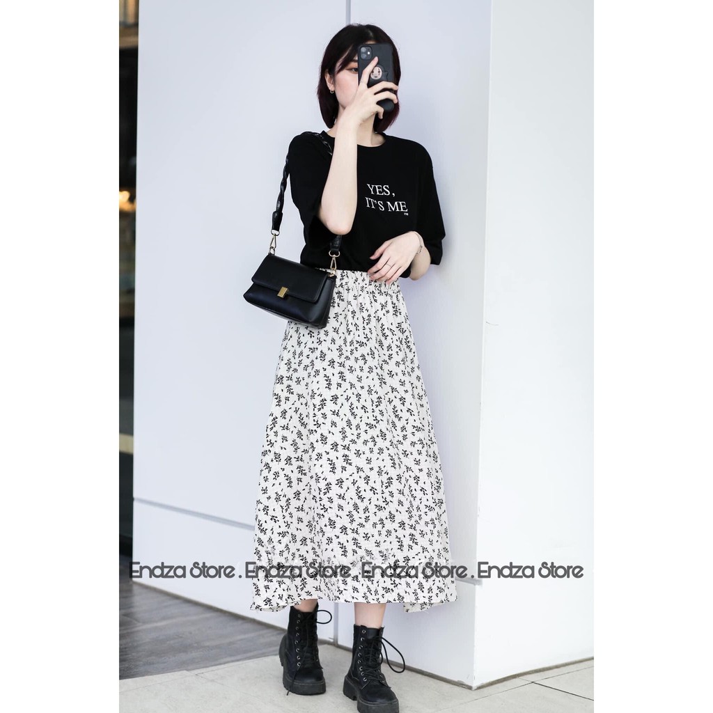 💓Chân váy voan hoa nhí mảnh dáng dài hai lớp, Chân Váy Midi Dáng Chữ A Hàn Quốc💓 - ENDZA STORE