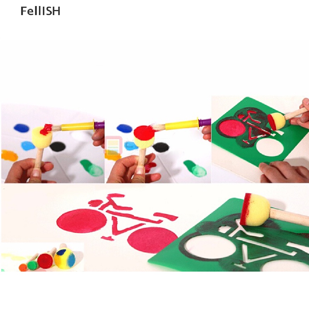 Set 4 Cọ Mút Xốp Cán Gỗ 4 Kích Thước 439br Dành Cho Trẻ Em Vẽ Tranh