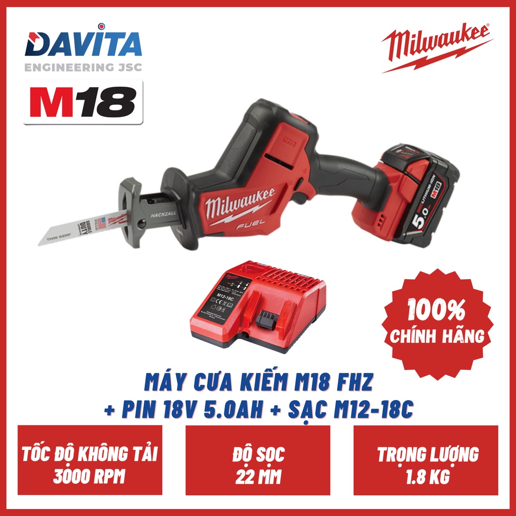 Máy cưa kiếm M18 FHZ + Pin 18V 5.0Ah + Sạc M12-18C