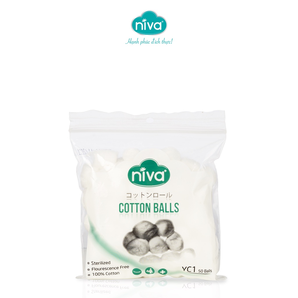 Gói 50 Bông Gòn Viên Tròn Y Tế NIVA Yc1 Đường Kính 16mm Nhét Tai Cho Phụ Nữ Sau Sinh
