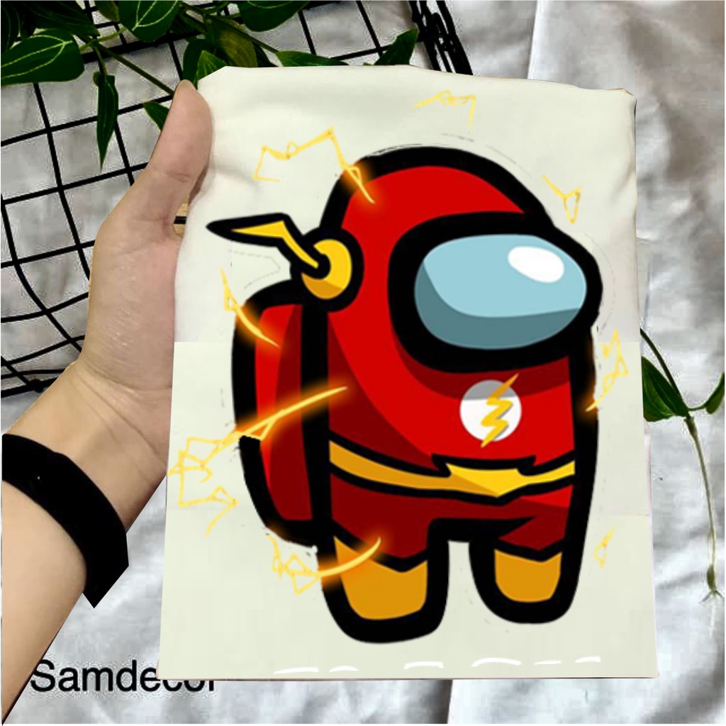 Áo thun in hình Amongus bé trai cổ tròn màu trắng siêu hot