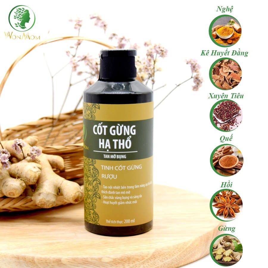 [CHÍNH HÃNG WONMOM] 200ML CỐT GỪNG HẠ THỔ MASSAGE SĂN CHẮC VÒNG EO, LƯU THÔNG KHÍ HUYẾT WONMOM – CỐT GỪNG MASSAGE