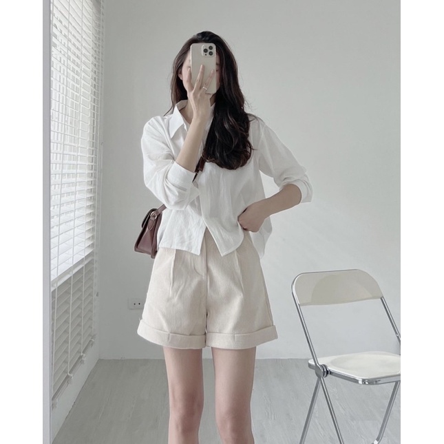 Quần đùi nữ short nữ mặc nhà đi chơi lưng cao chất nhung tăm thời trang Ulzzang Phong Cách Hàn Quốc