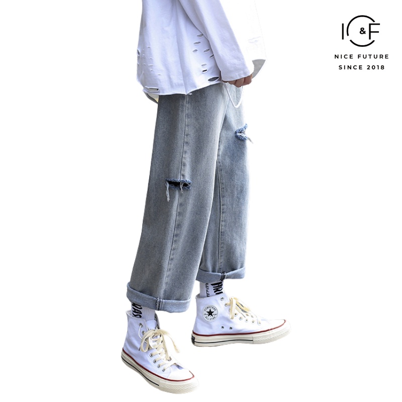 Quần Jeans IFNICEFUTURE Dáng Rộng Phong Cách Hong Kong Cá Tính Thoải Mái Cho Nam