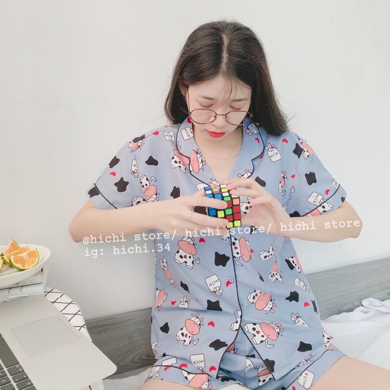 Set bộ đồ ngủ pijama cộc hichi, chất đẹp fom rộng