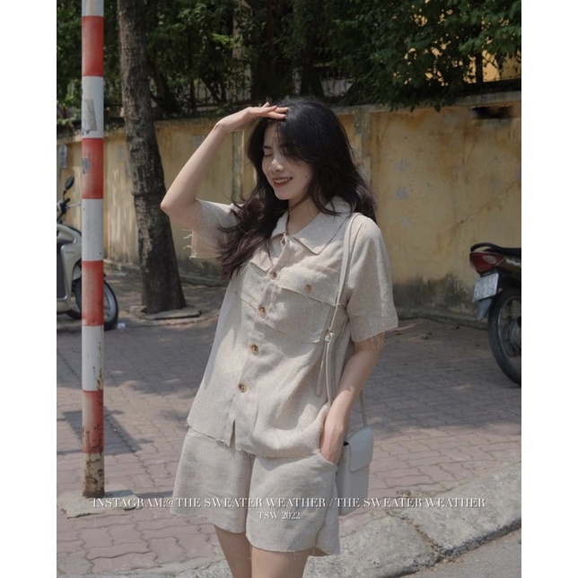 (Ảnh thật) Set áo sơ mi dạ mỏng cộc tay kèm quần short tua rua the.sweaterweather TSW | BigBuy360 - bigbuy360.vn