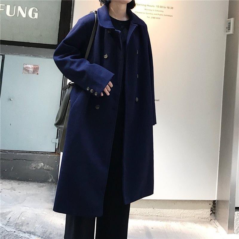 Khoác dạ oversize xanh navy