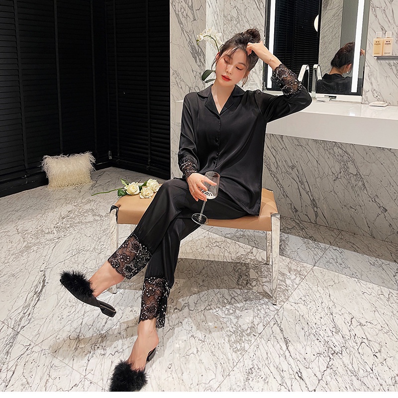 Bộ Đồ Ngủ Dài Tay Bằng Lụa Mát Thiết Kế Mới Thời Trang Mùa Xuân Dành Cho Nữ 2022
