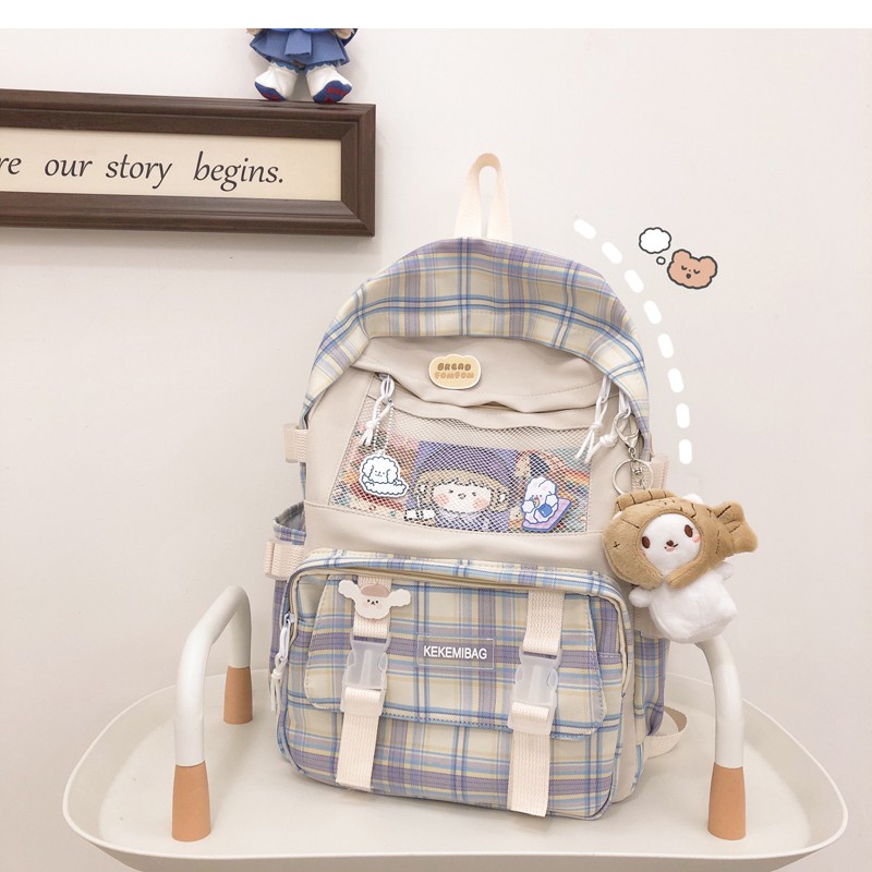 B17 - BALO KẺ CARO ULZZANG MÀU PASTEL