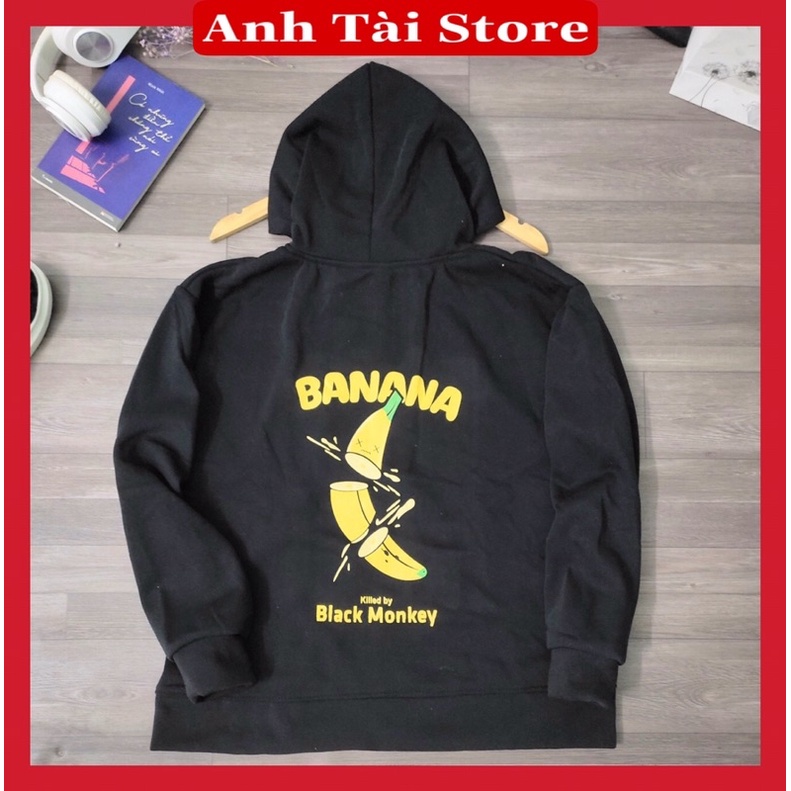 Áo khoác nỉ hoodie nam nữ Unisex chất thun nỉ ngoại mềm mịn đẹp fom dưới 70kg phong cách Hàn Quốc in hình Banana AT 013