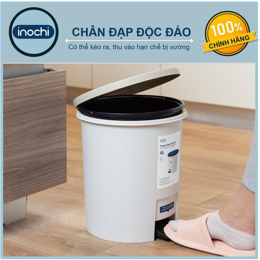 Thùng Rác Nhựa Đạp Chân Inochi Có Nắp Đậy Tròn 6 Lít Làm Sọt Rác Văn Phòng, Đựng Rác Gia Đình, Trong Nhà, Ngoài Trời Đẹp