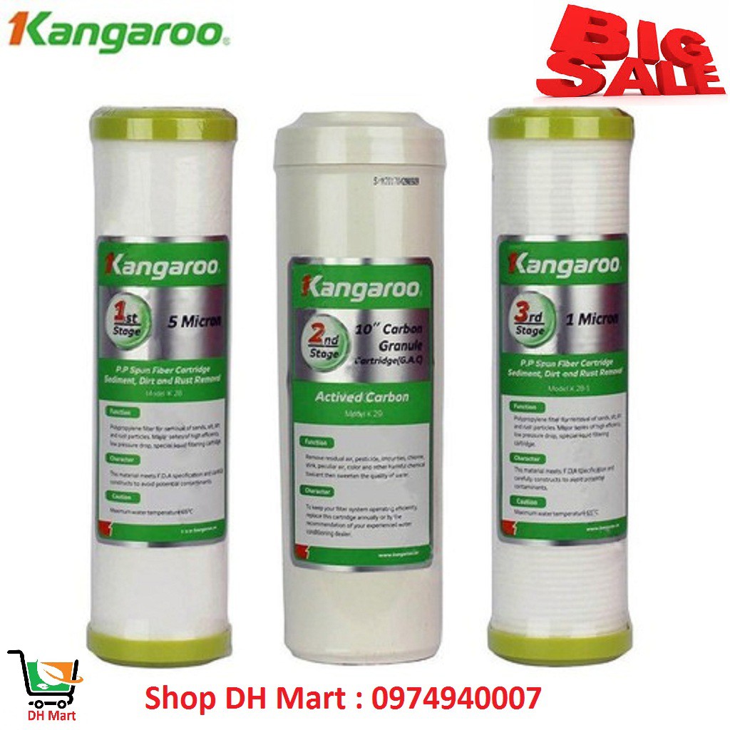 Bộ lõi lọc nước Kangaroo số 1, 2, 3 Hàng chính hãng 100%,Lõi lọc nước Kangaroo hàng chính hãng 100%