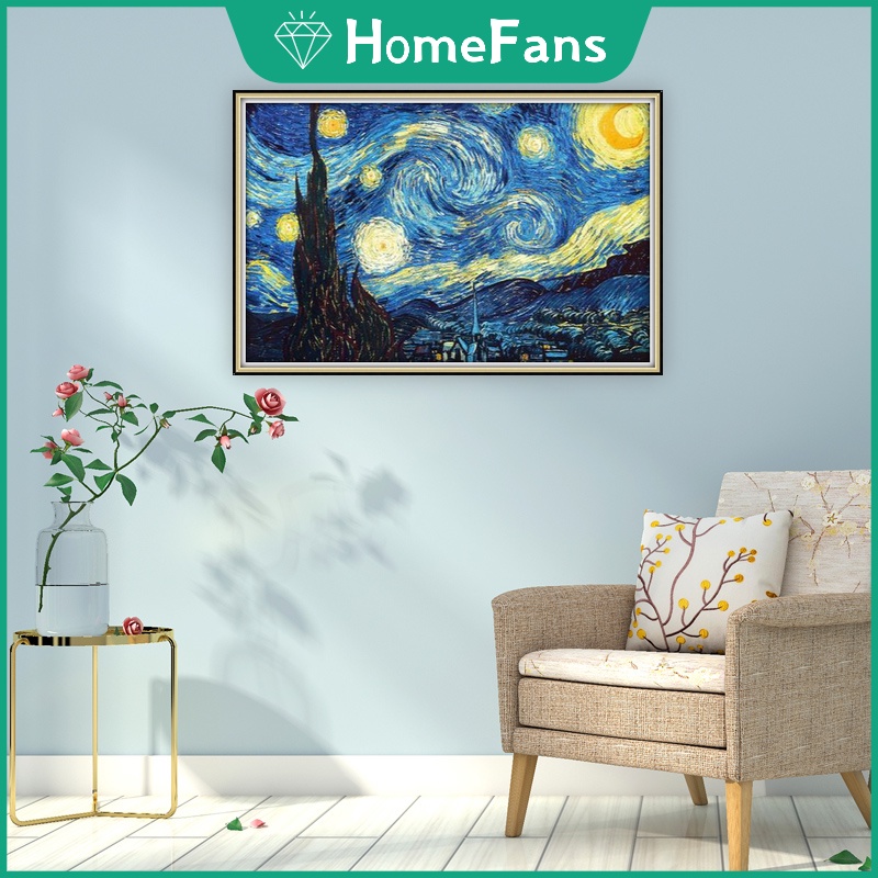 Bộ Tranh Đính Đá 5D Tự Làm Họa Tiết Tranh Vẽ Van Gogh Kích Thước 60x90cm Trang Trí Nhà Cửa