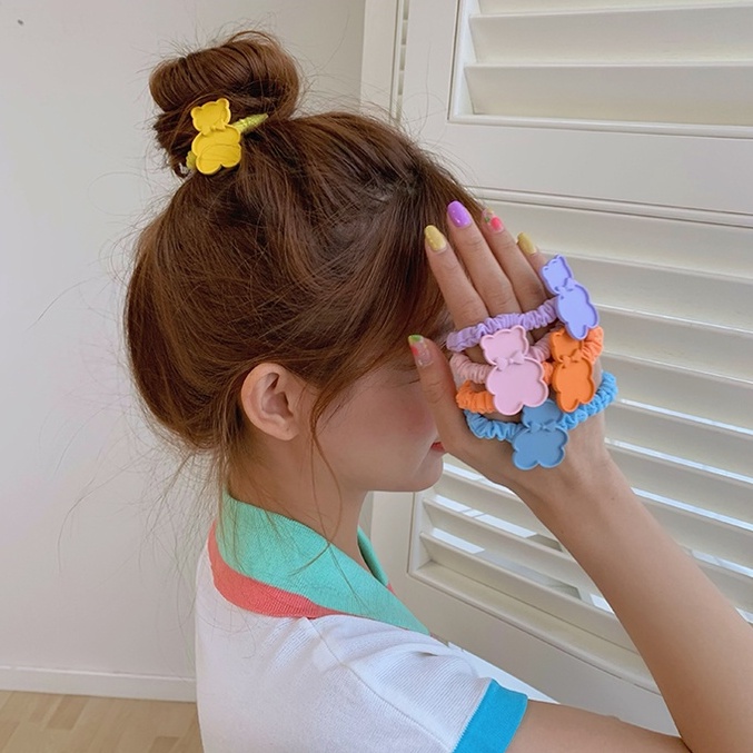 Scrunchies Cột Tóc Nhỏ LIN Đính Hình Gấu Đáng Yêu