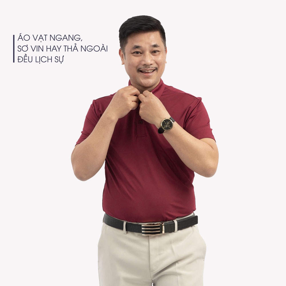 Áo Polo Nam Trung Niên ANCHI Màu Đỏ Trơn Chất Liệu Cotton Cao Cấp