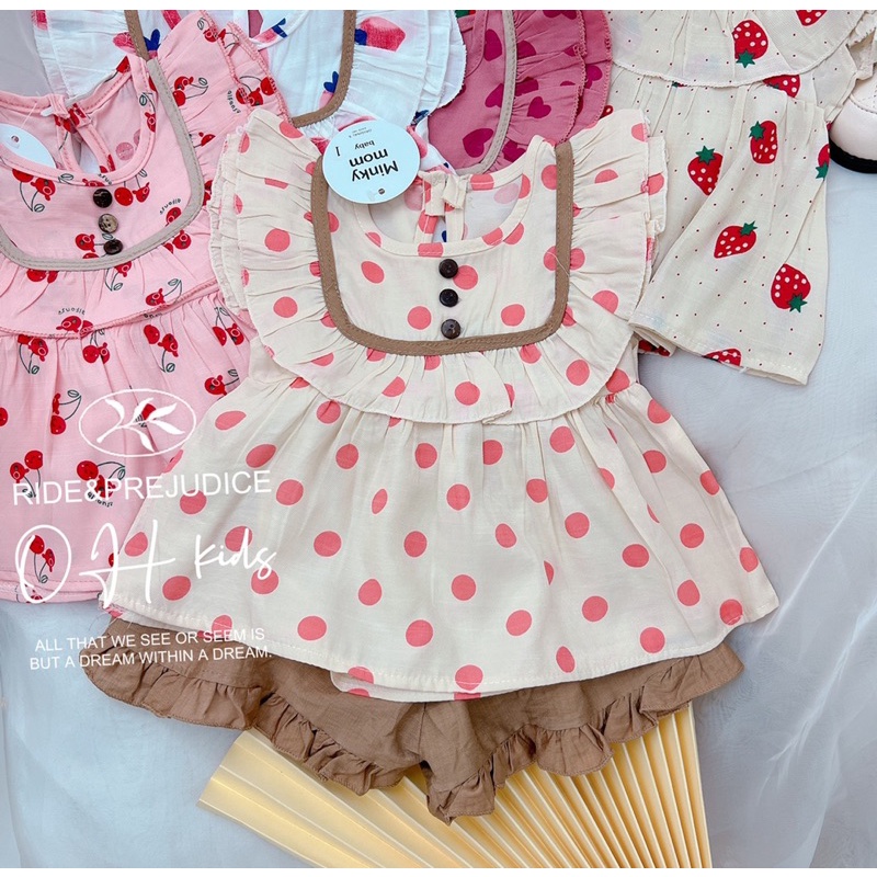 Set bộ đũi tơ viền bèo xinh xắn cho bé gái