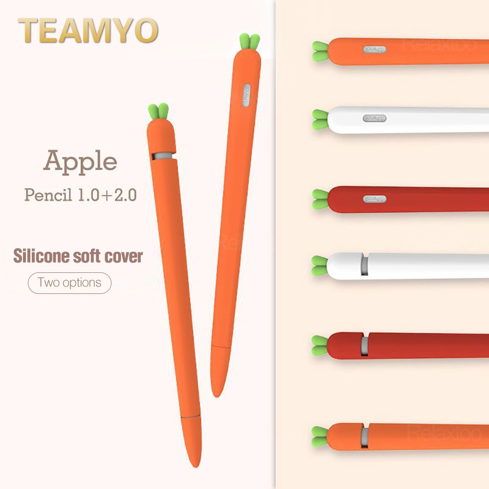 Vỏ bọc bảo vệ bút cảm ứng Apple Pencil 2/ 1 bằng silicone hình củ cà rốt hoạt hình đáng yêu dành cho máy tính bảng iPad