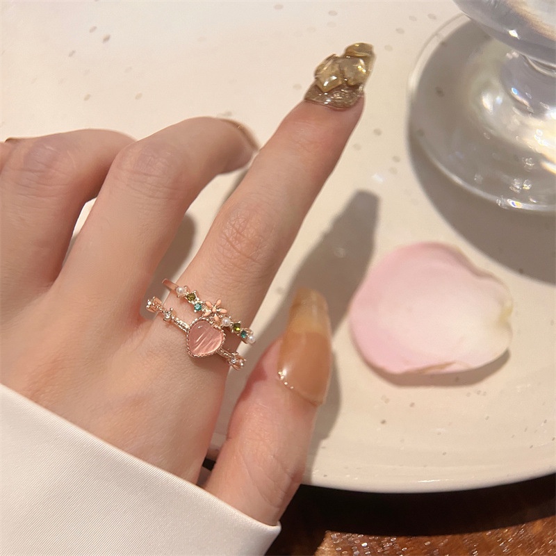 Nhẫn Hở Hai Lớp Hình Hoa Hồng Đính Đá Zircon Dễ Điều Chỉnh