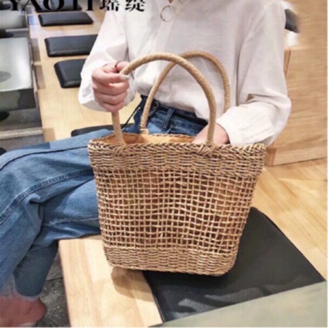Túi Cói Đan Ô Vintage Form Cứng Cáp