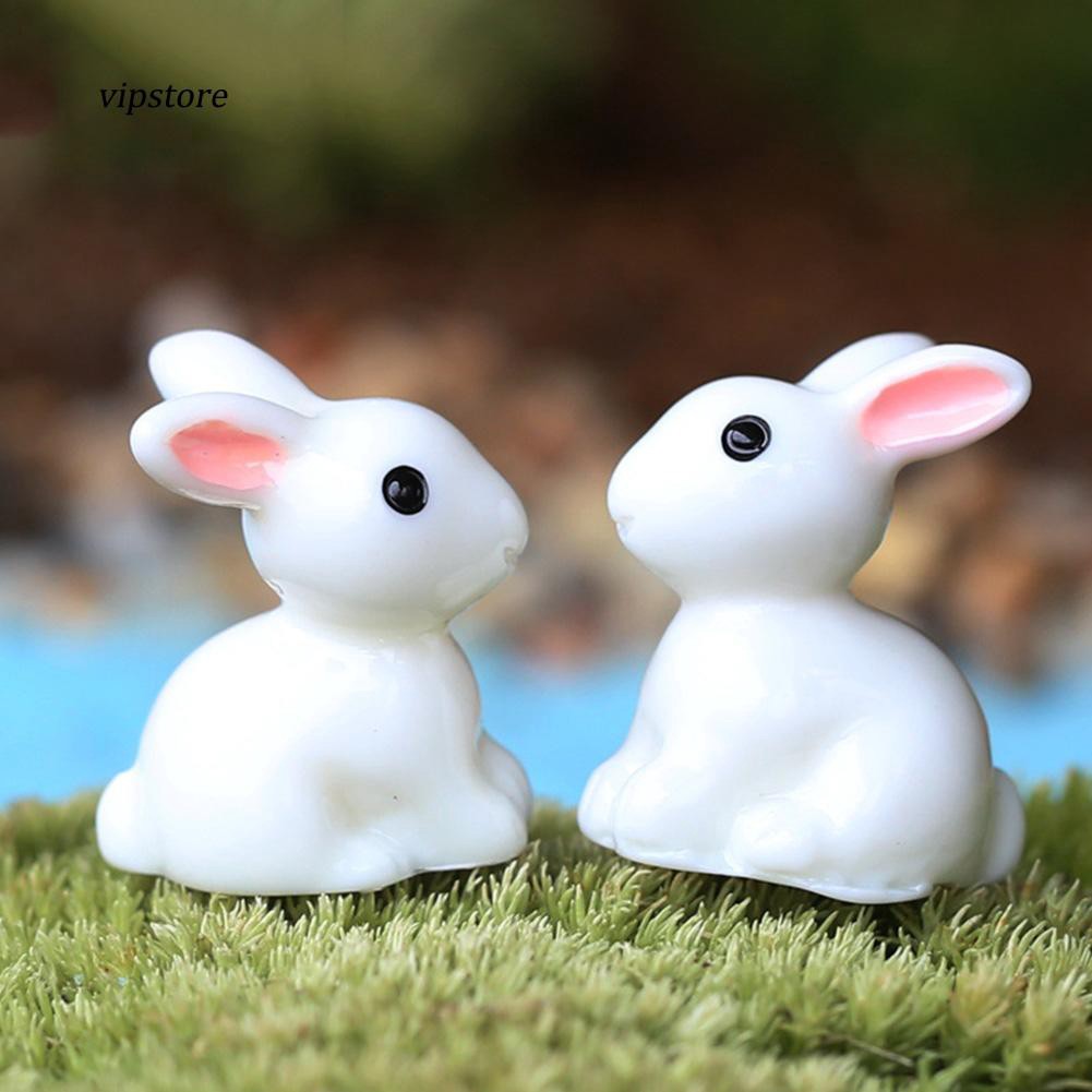Set 10 tượng sứ hình thỏ trắng tráng men dùng trang trí tiểu cảnh